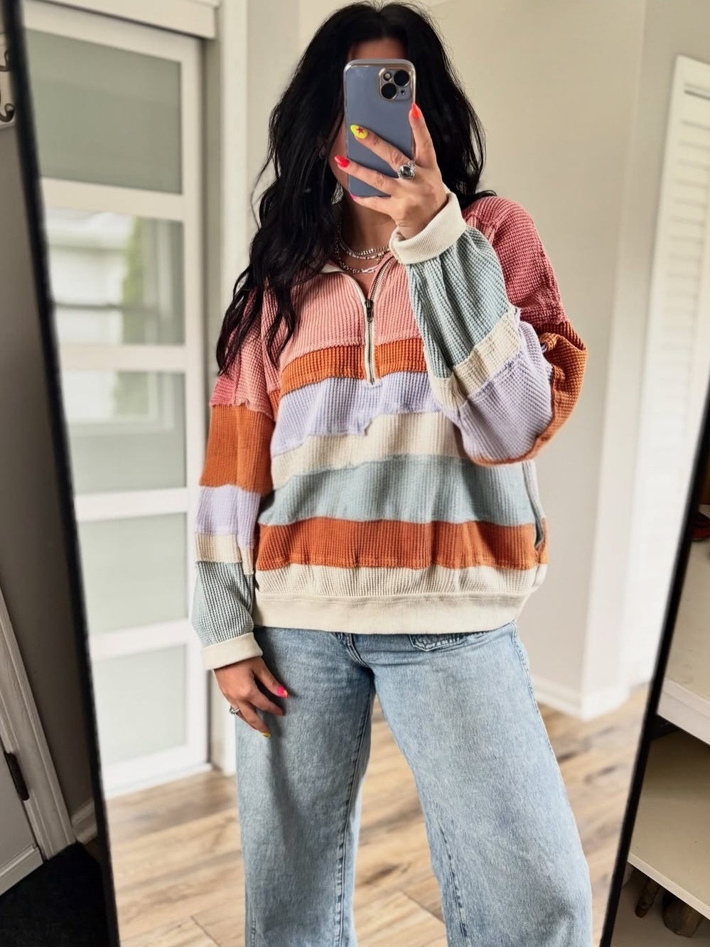 Oli & Hali Colorblock Half-Zip Waffle Knit Pullover With Pockets